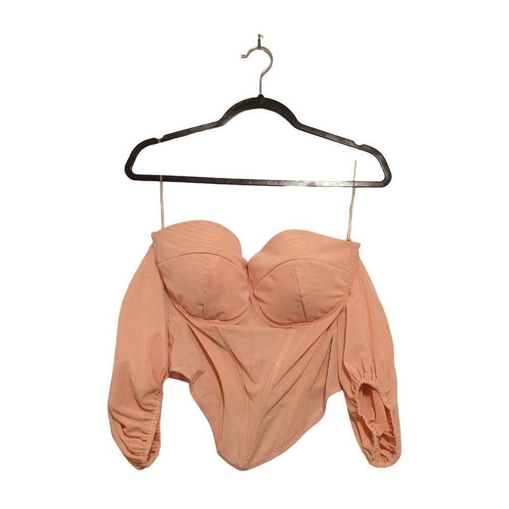 Carmin Womens Top Peach 1X Corset  Back Zip Up  Plus Size Plastic Boning